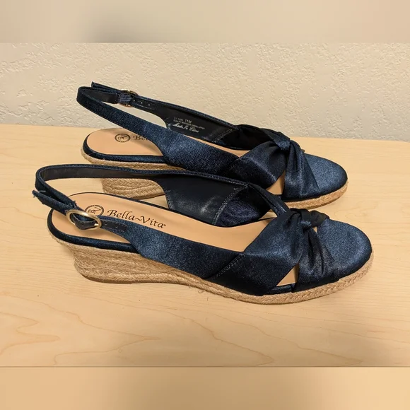 Bella Vita Navy Blue Espadrilles with Slingback and Open Toe - Picture 2 of 11
